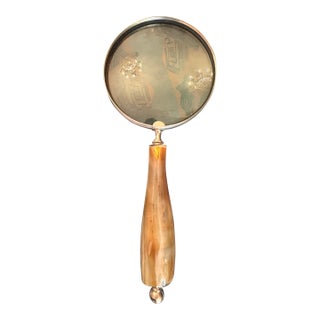 Large Horn Handle Magnifying Glass With Brassed Accents For Sale