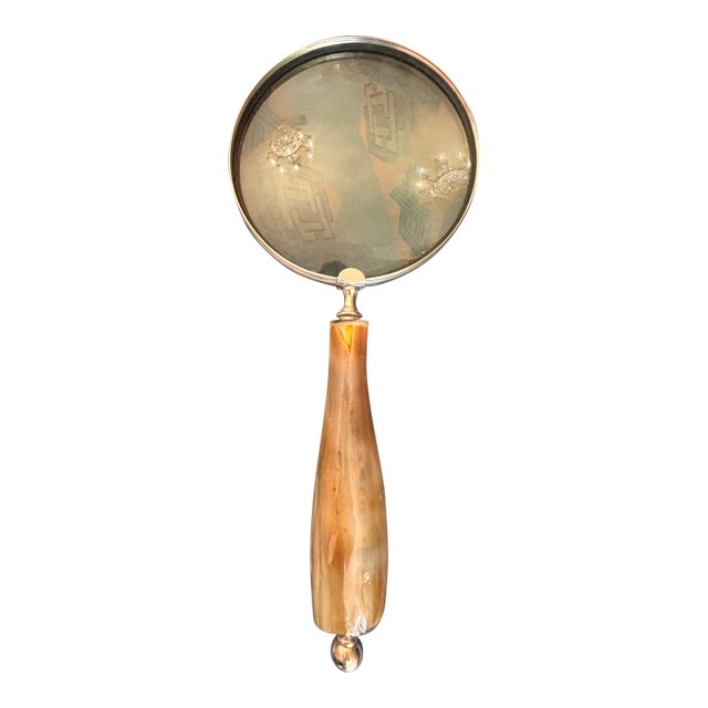 Large Horn Handle Magnifying Glass With Brassed Accents For Sale