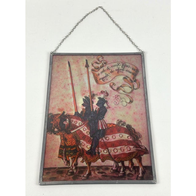 1950s German Hand-Painted Stained Glass Hanging Window Panel with Knights with Lances, 20th Century For Sale - Image 5 of 8