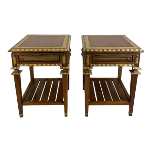 Arhaus Furniture Pair of Teak End Tables, Danish Style Pair of Mid Century Nightstands