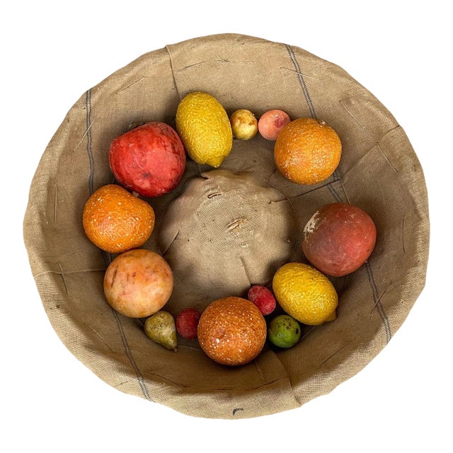 Antique Italian Honed Marble Stone Fruit W/ French Bread Basket - Lemons & More For Sale