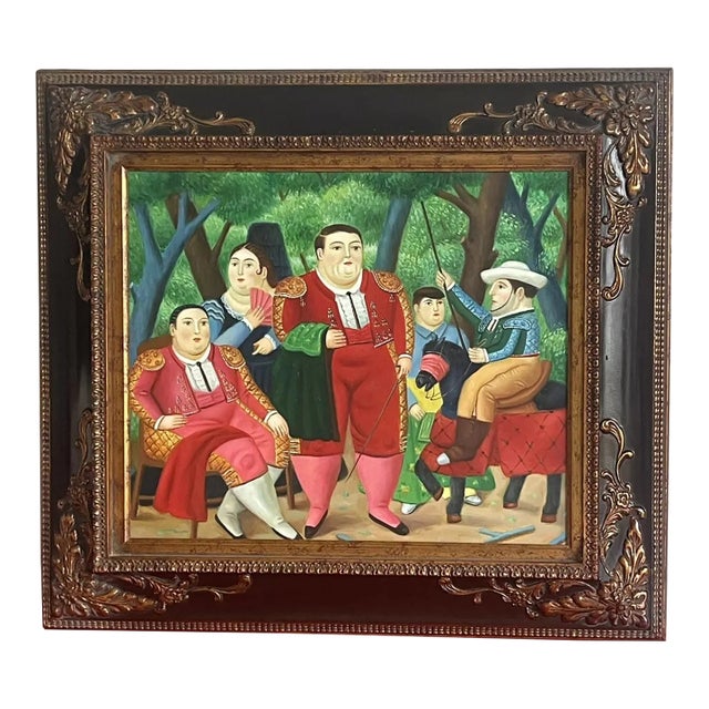 After Fernando Botero “Lefty & Gang” Ornately Framed Iconic Canvas Reproduction For Sale