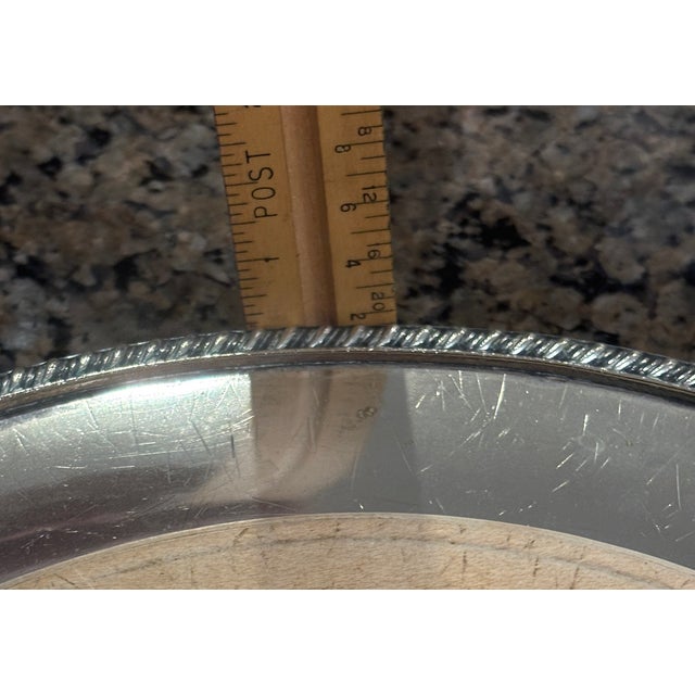 English Christmas Sale... Antique Bread Cutting Board; Wood Surface and Plated Charger For Sale - Image 3 of 6