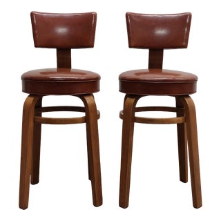 Midcentury Modern Genuine Michael Thonet Bentwood Vinyl Counter Stools - a Pair For Sale