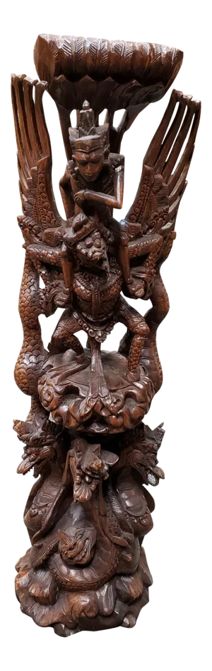 Mid 20th Century Balinese Hindu Ravana and Garuda Hand Carved Wooden Sculpture