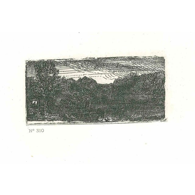 After Rembrandt, Small Gray Landscape, Etching, 19th Century For Sale