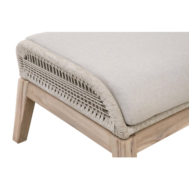 Loom Teak & Rope Outdoor Footstool, Taupe & White Flat Rope For Sale - Image 11 of 11
