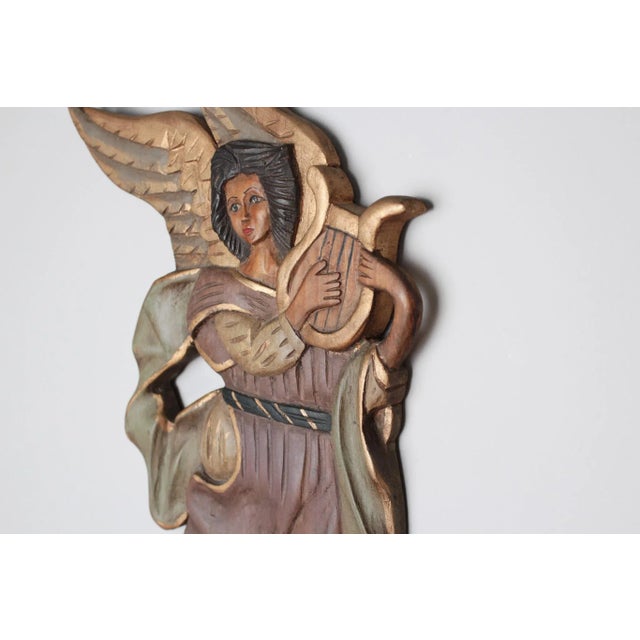 Vintage Mexican Hand Carved Wood Angels With Instruments For Sale - Image 12 of 18