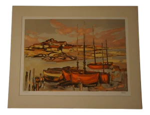 1960s French Fishing Village Lithograph Numbered 88/260 by Eliane Thiollier