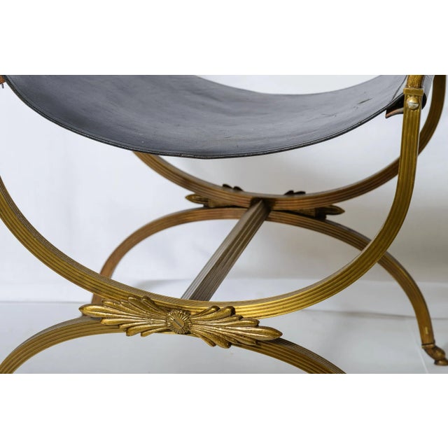 French Ram Heads & Leather Campaign Stool, Attributed to Maison Jansen For Sale - Image 3 of 9
