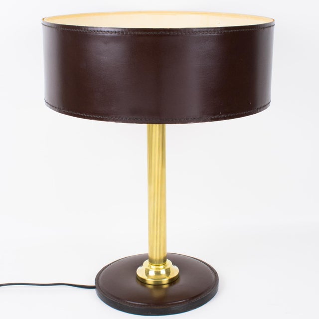 1950s Jacques Adnet Brown Hand-Stitched Leather-Clad Table Lamp For Sale - Image 5 of 14