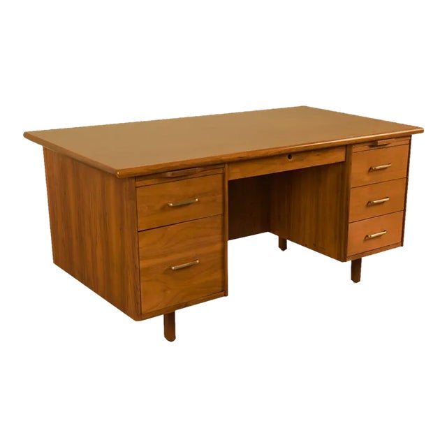 1970s Mid-Century Walnut Large Executive Desk For Sale