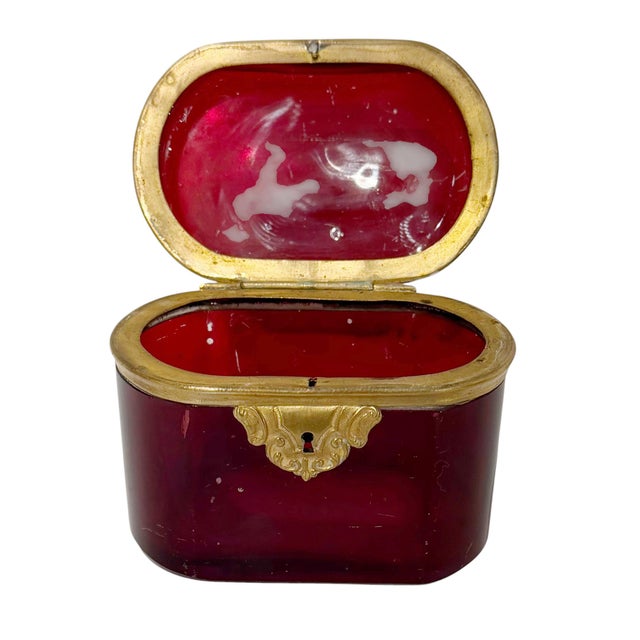 French 19th Century French Ruby Red Glass Box With Gilt Bronze Mounts For Sale - Image 3 of 8