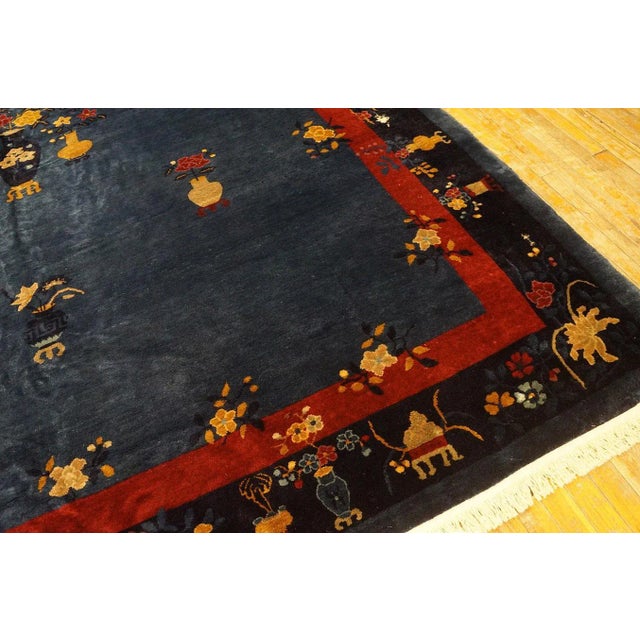 Cerulean 1920s Blue Vase Floral Antique Chinese Peking Rug 9' 1'' X11' 6'' Handknotted Wool Carpet For Sale - Image 8 of 9