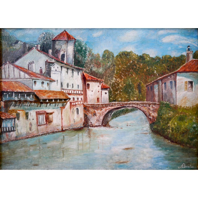 1990s J Borin French School River Town Landscape Oil Painting Signed For Sale - Image 12 of 12
