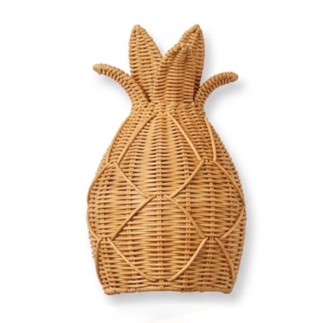 Pair of Vintage Palm Beach Style Woven Rattan Pineapple Wall Sconces For Sale - Image 4 of 11