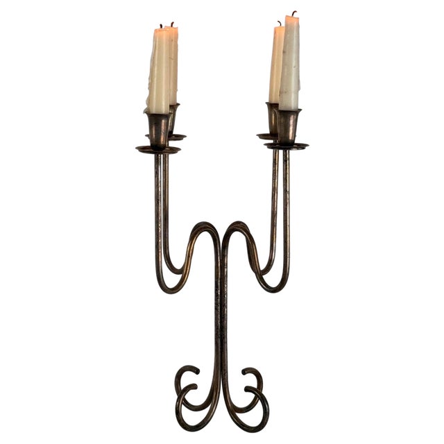 Italian Four-Arm Silverplate Candelabrum with Authentic Patina, 1930s For Sale