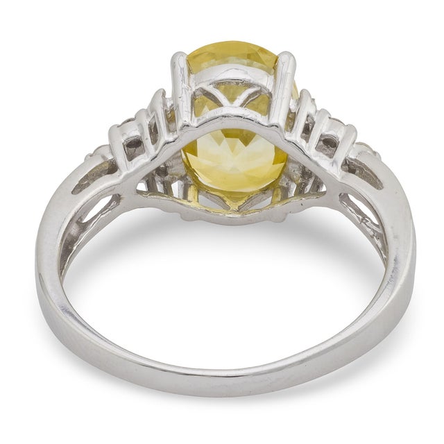 1950s 1950s Gia 3.90 Carat Ceylon No Heat Yellow Sapphire Diamond 10k White Gold Ring Size 8.75 For Sale - Image 5 of 7