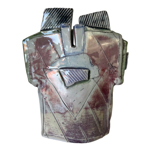 1980’s Vintage Handmade Abstract Design Art Ceramic Vase , Unsigned For Sale