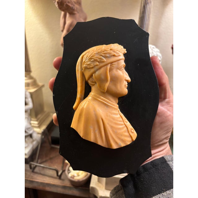 Early 19th Century Italian Grand Tour Relief Siena Marble Carved Profile Plaque of Dante Alighieri Paperweight For Sale - Image 11 of 13
