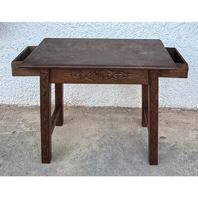 19th Century Late 19th Century Side Table Handmade Carved Oak Wood For Sale - Image 5 of 6