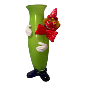 Vintage Murano Multi Colored Art Glass Figural Clown 11.25" Green & Red Vase