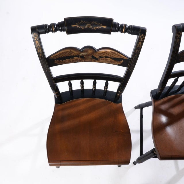 Postmodern Pair of Signed Vintage Hitchcock Chairs With Eagle Decoration For Sale - Image 3 of 16