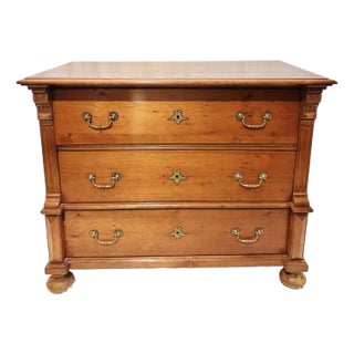 Mid 18th Century Solid Pine Three Drawer Chest on Bun Feet For Sale