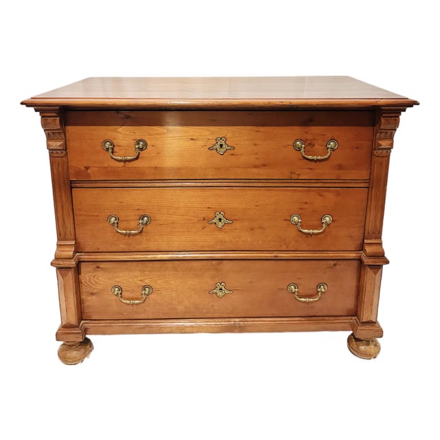 Mid 18th Century Solid Pine Three Drawer Chest on Bun Feet For Sale