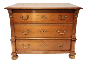 Mid 18th Century Solid Pine Three Drawer Chest on Bun Feet