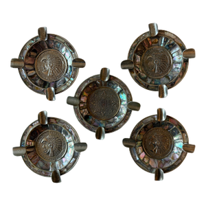 Set of 5 Vintage Ashtrays With Aztec Design