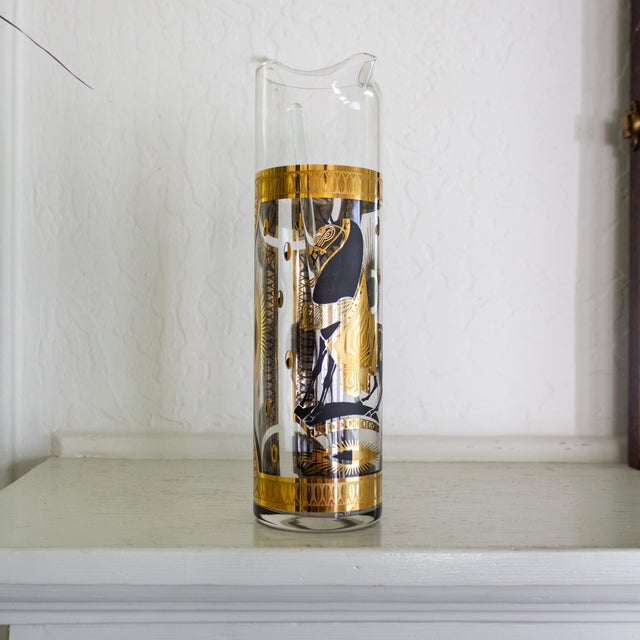 Fred Press Gold Trojan Horse Glass Cocktail Pitcher and Stirring Stick For Sale - Image 6 of 14