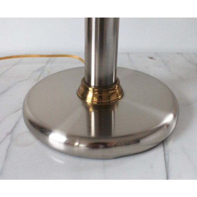 Silver Vintage Art Deco Bankers Stainless Steel & Brass Desk Lamp For Sale - Image 8 of 12