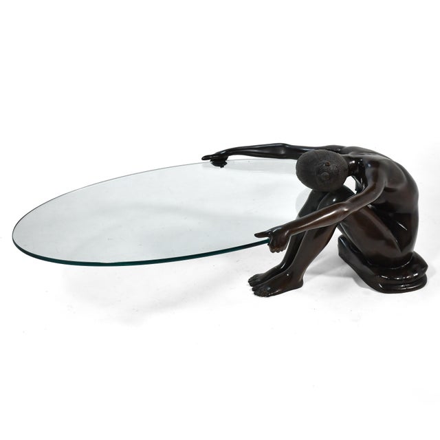 Hollywood Regency Bronze Nude Figure Coffee Table For Sale - Image 3 of 12