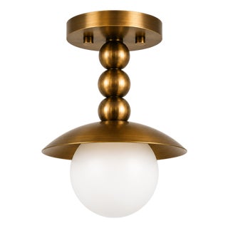 Handmade Brass Flush Mount Ceiling Light, Mid Century Modern Globe Ceiling Fixture, Antique Brass Semi Flush Mount Light for Hallway Bedroom For Sale