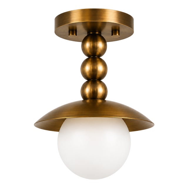 Handmade Brass Flush Mount Ceiling Light, Mid Century Modern Globe Ceiling Fixture, Antique Brass Semi Flush Mount Light for Hallway Bedroom For Sale