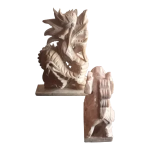 1980s Hand Carved Stone Dragon Figurines - Set of 2