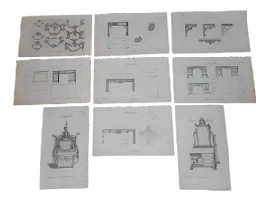 Antique 18th C. Copperplate Engravings-Furniture-Thomas Chippendale-London-Set of 9