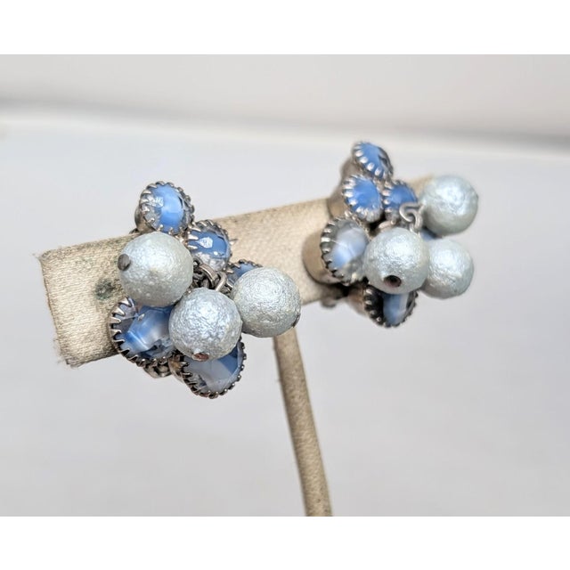 Juliana Vintage Verified Delizza & Elster Blue Givre Rhinestone & Baby Blue Dangle Beads Clip Earrings-2 Pieces For Sale - Image 4 of 9