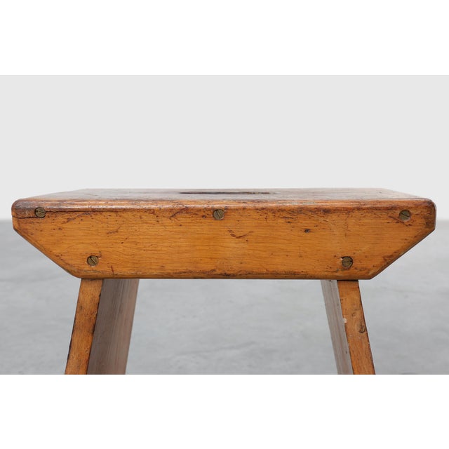Rustic Rustic Pine Stool with Cut-Out Trestle Legs, Sweden, 1920 For Sale - Image 3 of 17