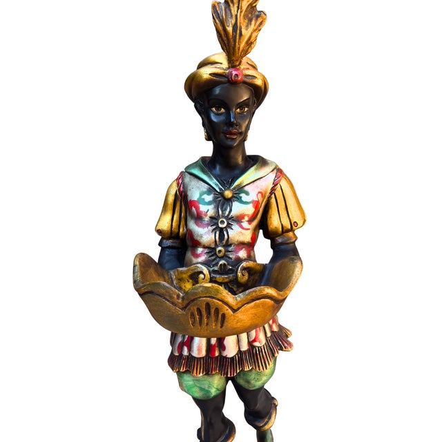 Large Italian Moro Veneziano Blackamoor Figure with Shell Bowl, 1960 For Sale - Image 6 of 9