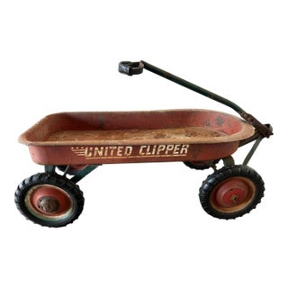 Vintage 1950s Original United Clipper Child's Little Red Wagon For Sale