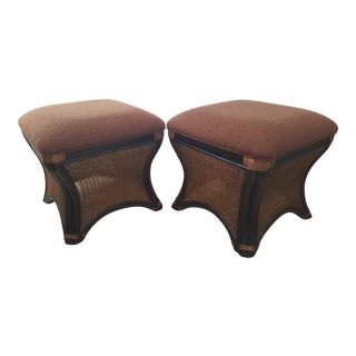 Bernhardt Bamboo and Rattan Ottomans - a Pair For Sale