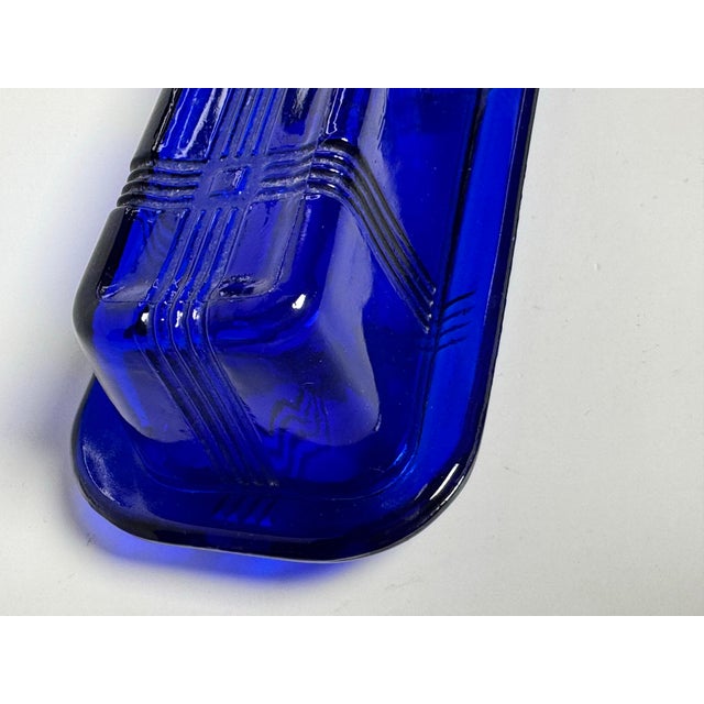 Glass Vintage Art Deco Style Cobalt Blue Glass Depression Glass Butter Dish For Sale - Image 7 of 10
