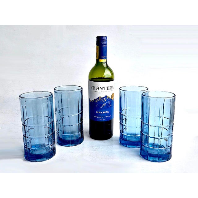 1960s Vintage Anchor Hocking Flat Iced Tea Glasses in Tartan Blueberry, Set of 4 For Sale - Image 5 of 13