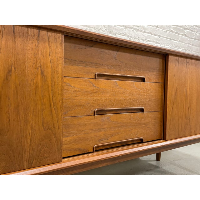 Brown Classic + Long Mid Century Modern Styled Danish Credenza | Teak Media Stand | Handmade Sideboard For Sale - Image 8 of 16
