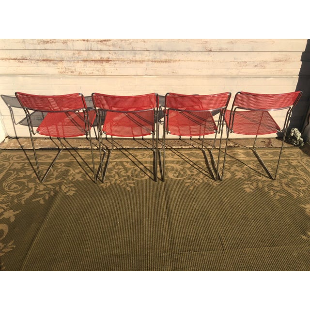 Late 20th Century Late 20th Century Tomado Stacking Chrome Metal Mesh Chairs - Set of 4 For Sale - Image 5 of 7