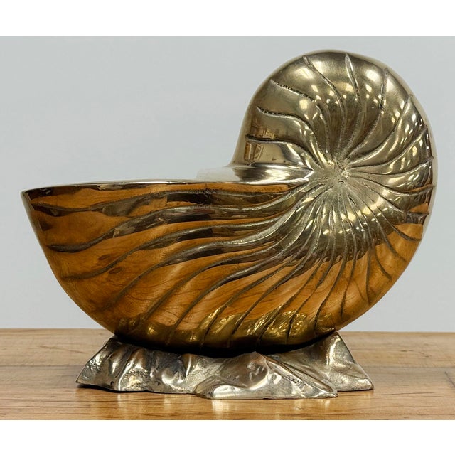 Vintage Brass Nautilus Shell Planter For Sale In Kansas City - Image 6 of 9
