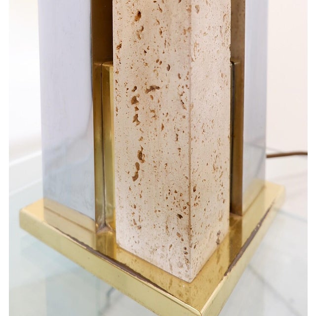 Tall Skyscaper Table Lamp in Travertine, Chrome and Brass by Sciolari, 1970s, in Flawless conditions. Designed 1970 to...