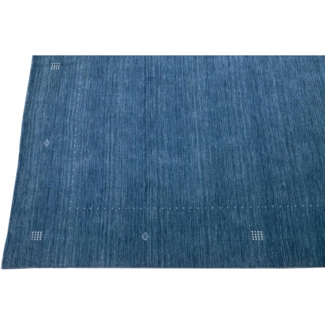2020s Blue Modern Gabbeh Handmade Minimalist Wool Rug For Sale - Image 4 of 8